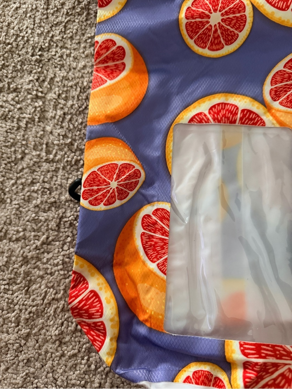 Crossbody Water Bottle Pouch Bag in Purple with Citrus Print - Picture 4 of 8